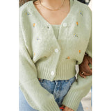 Aurelia Embroidered Cardigan in Sage & Blush Pink