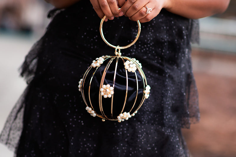 Luxe Globe Structured Pearl Clutch